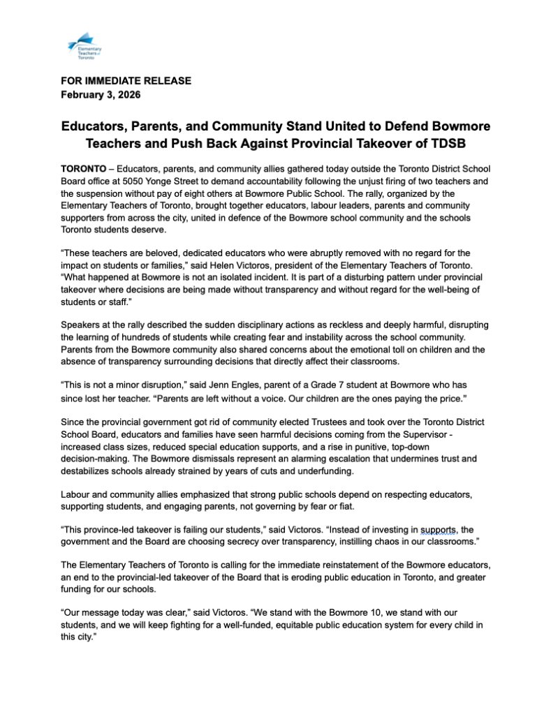 Elementary Teachers of Toronto tweet media