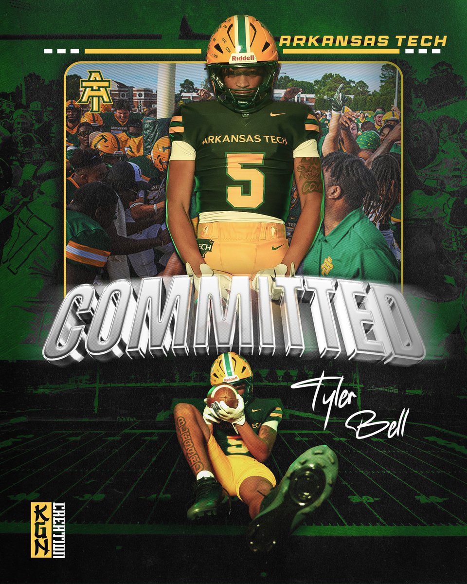 #AGTG Blessed to announce my commitment to Arkansas Tech University! 🟢🟡Thank you to everyone that has helped me on this journey. <a href="/CoachTEspy42/">Tyrrell Espy</a> <a href="/RoyThompsonFB/">CoachThompson</a> <a href="/jjohnson32_/">Josiah Johnson</a> <a href="/torian_sr/">Torian Bell Sr</a>