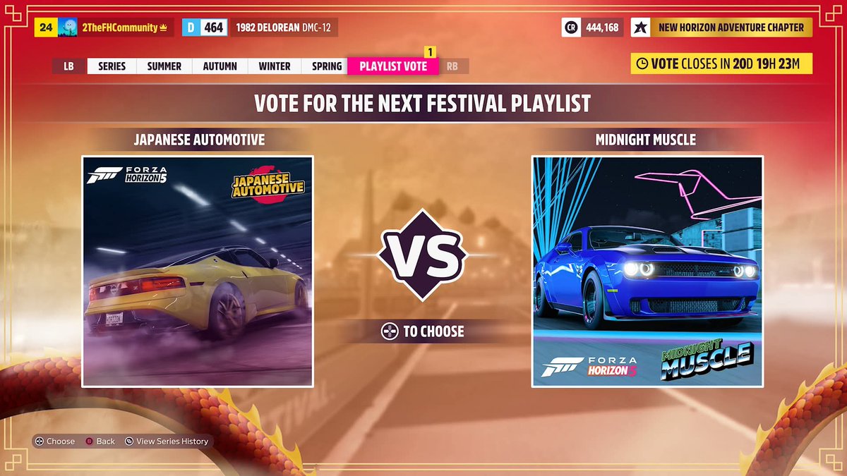 ForzaHorizon5UK's tweet image. It's time to cast your vote for Series 57 in FH5!

Are we hitting the JDM scene with Japanese Automotive - Revisited...
..or are we hitting the Quarter Mile with Midnight Muscle - Revisited next?

The cars up for grabs from each can be seen below:

Japanese Automotive - Revisited…