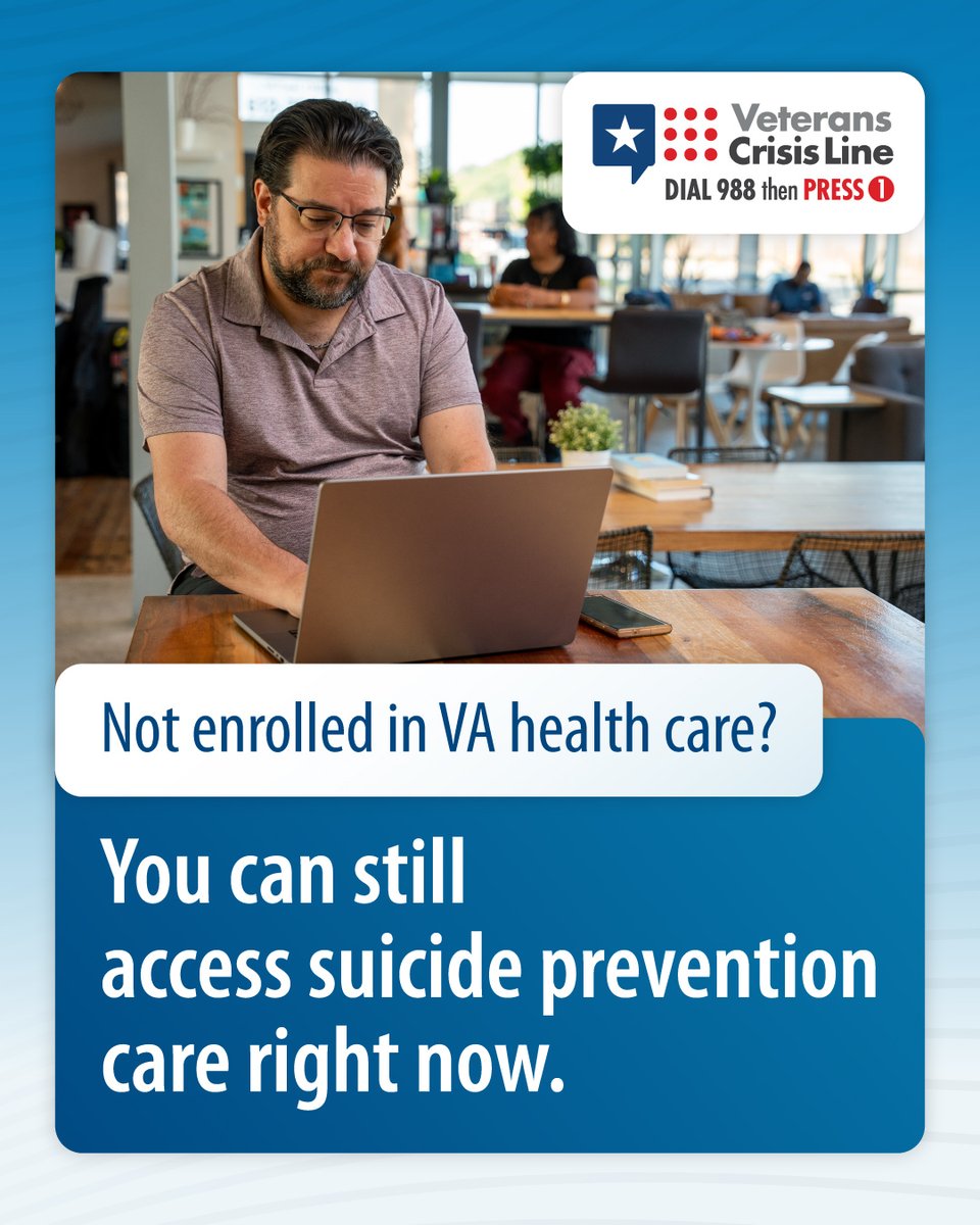 VAPaloAlto's tweet image. All #Veterans can access VA #suicideprevention care right now. You don’t have to be enrolled in VA health care to get support.

Use the #VeteransCrisisLine Resource Locator to find support near you: VeteransCrisisLine.net/LocalResources