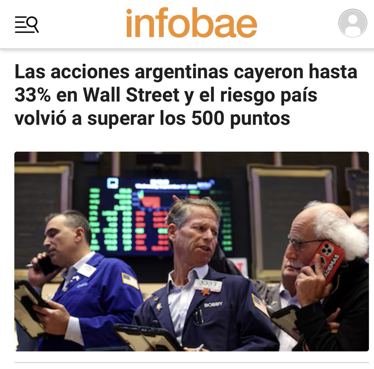 -Con el sell off fuerte de USA,  hoy el Merval cayó 2.1%.

-A ver cómo titula Infobae?

-Acciones argentinas cayeron hasta 33%.

-El único ADR que hoy se desplomó 33% fue la basura de Bioceres $BIOX que lleva perdido 93% de su valor, ya se pasan con tal de obtener clicks.