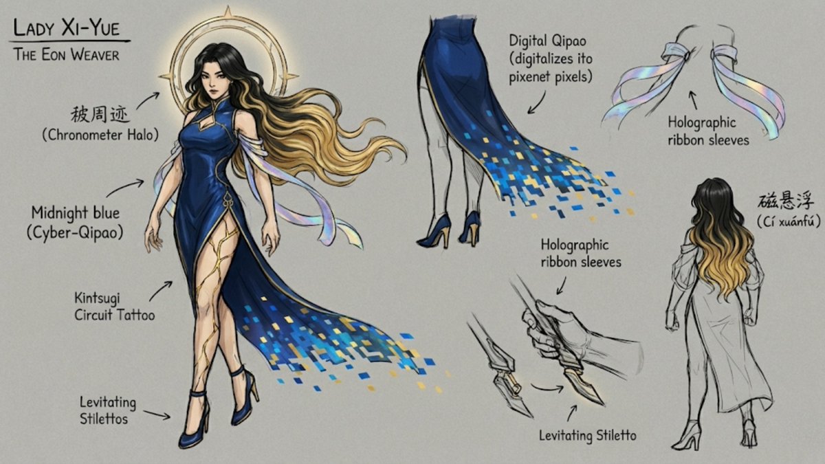 DxFelipe's tweet photo. LADY XI-YUE | Digital Fashion Concept 💎

Dejando atrás la física, abrazando el glitch.

🔗 https://t.co/JIMFccmh5e

#digitalart #conceptart #qipao #scifi #design #artstationhq #cyberpunk #conceptartist #illustration #fashiondesign #conceptart #digitalfashion #characterdesign #gamedev #techwear