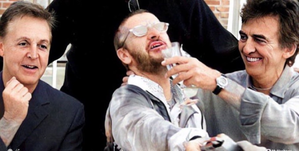 historyrock_'s tweet image. The last photo ever taken of Paul McCartney, Ringo Starr &amp;amp; George Harrison (2000)