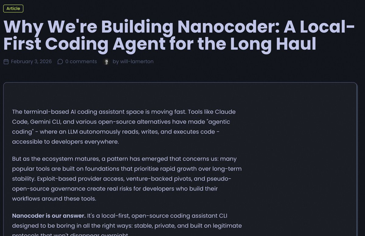 A cheeky little article I wrote on why we're building Nanocoder :)

nanocollective.org/blog/why-were-…
