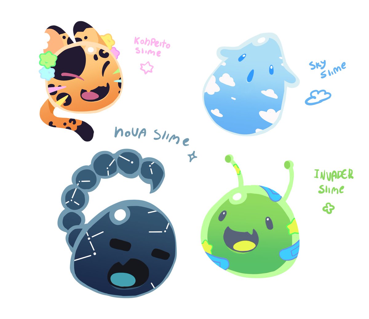 SLIMES DONE ! silly little guys.... i gotta practice more !
i might do a few more from the replies sometime soon!!

thank you for letting me draw you ! 💖
🌈#Brawliin ☁️#mintyfloof 🌌#venomousart 🍀#zenniart
