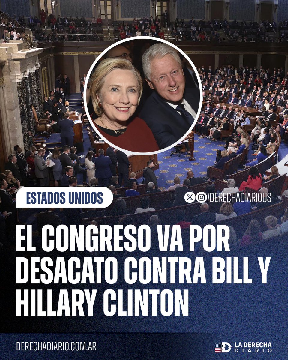 DerechaDiarioUS's tweet photo. 🚨🇺🇸 | #URGENTE SE LES ACABÓ LA IMPUNIDAD A LOS CLINTON: La Comisión de Supervisión de la Cámara de Representantes aprobó una resolución para declarar en desacato a Bill y Hillary Clinton luego de negarse a dar testimonio por el Caso Epstein. https://t.co/aG7uTatR1l