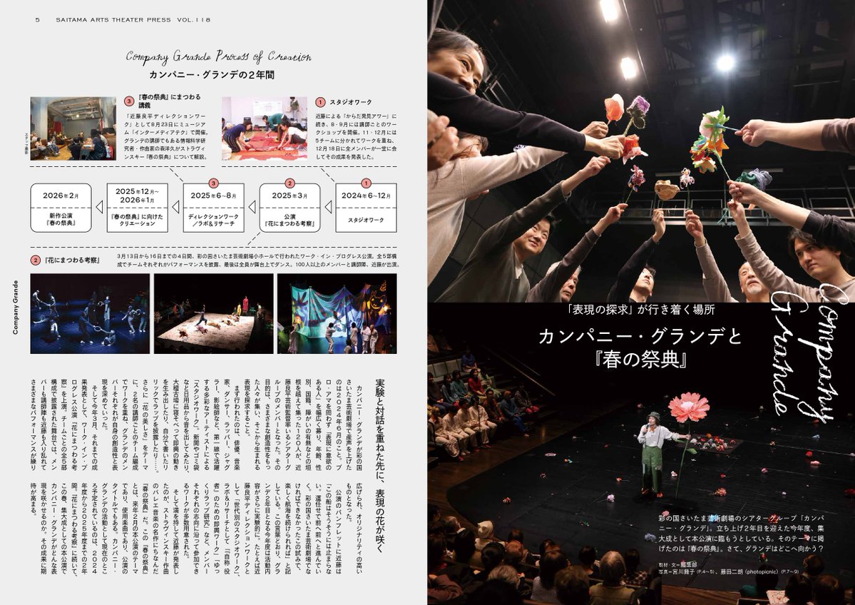 【ご鑑賞とあわせて🧐】
今週末開催のカンパニー・グランデ『春の祭典』。
埼玉アーツシアター通信12月発行号の巻頭特集ではカンパニー・グランデのこれまでの歩みや、近藤良平×森洋久のインタビューまで盛りだくさん。
ご鑑賞とあわせてぜひご覧ください。
📚デジタルブック
saf.or.jp/press/2025/118…