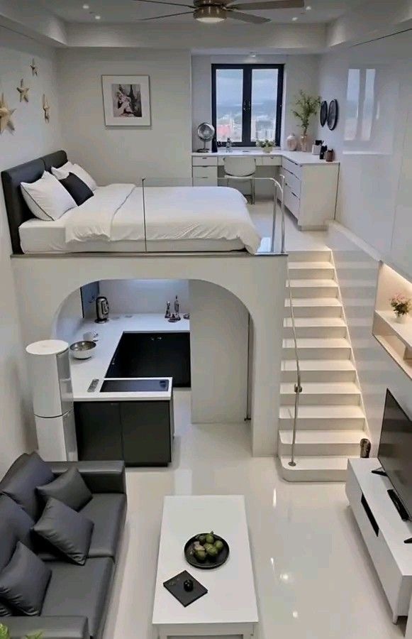HOUSEPORN___'s tweet image. Modern minimalist tiny apartment