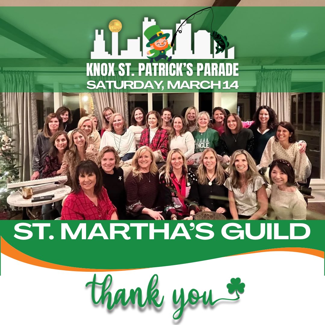 Year after year, our friends of St. Martha’s Guild show up for our parade—and we couldn’t be more grateful. Thank you for your continued sponsorship and for helping keep this tradition alive in Knoxville! 💚☘️
Join us 3/14/26 @ 1pm in downtown Knoxville!