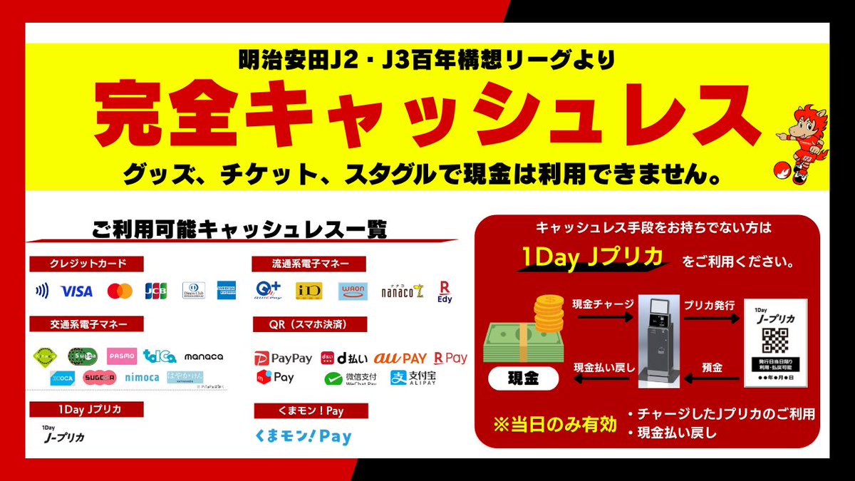📌完全キャッシュレスのお知らせ ————————————————— 明治安田J2・J3