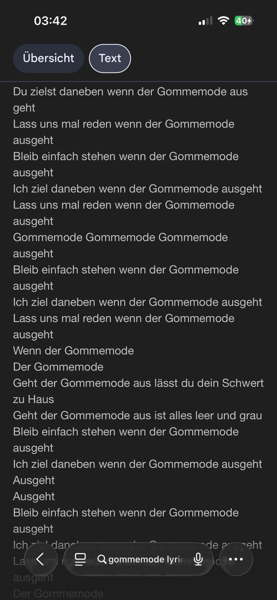 Ich wollte nur die lyrics vom Gommemode Song wissen. Wie der Gommemode ist Tod…?