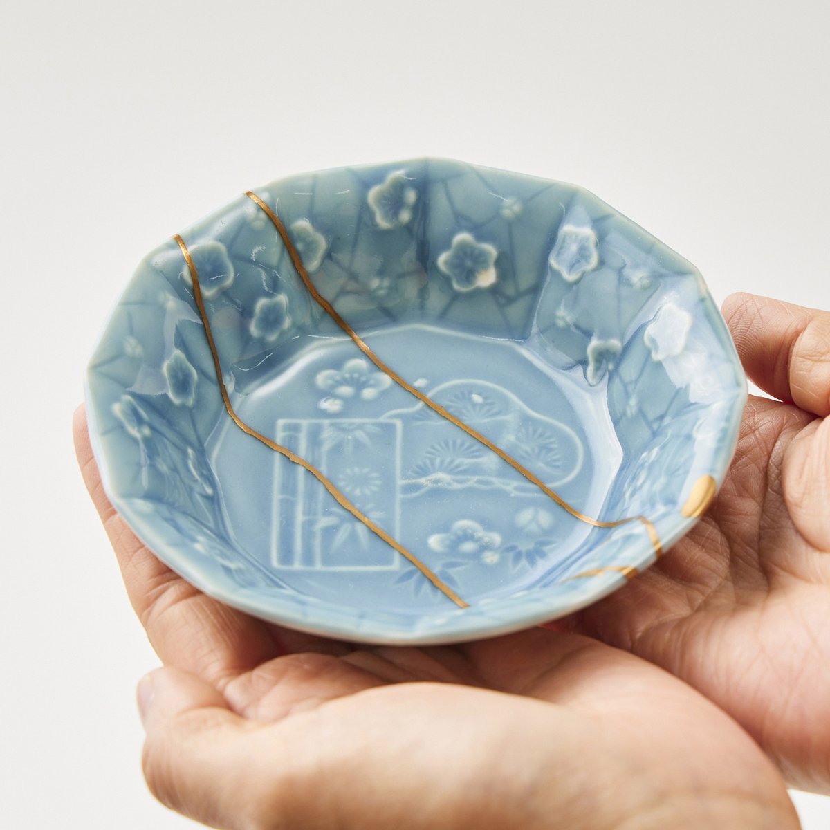 金継ぎ販売器 松竹梅 青磁 八角小皿