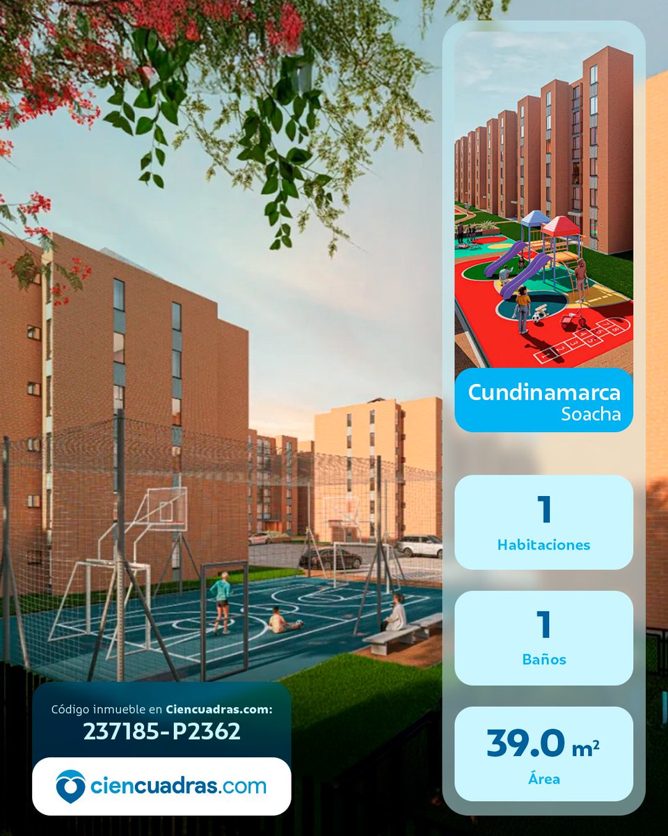 🚧 Proyecto: Esmeralda
📌 Fecha de entrega: 31/12/2026
📍  Soacha, Cundinamarca
💰 Valor desde: $134,405,100
📐 Área desde:  39.0 m2
🏗️ Constructora: Apiros SAS
👀 Código del proyecto: 237185-P2362
Conócelo aquí 👉 bit.ly/46kySnj