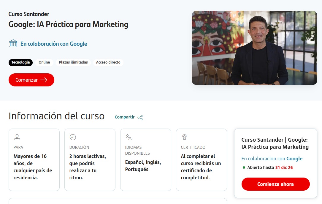 BlueSide_v's tweet image. Hoy me topé con estos 4 cursos relacionados al marketing digital que tal vez a alguien le sirvan:

1. Publicidad en redes sociales
2. Curso SEO y content marketing
3. Marketing digital
4. Curso google: IA práctica para marketing

Los 4 son gratis, de plazas ilimitadas y online⬇️