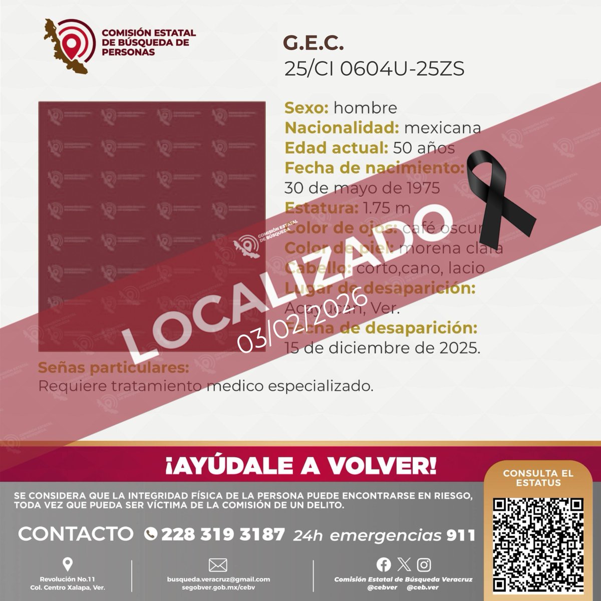 cebver's tweet image. Agradecemos su colaboración por la localización del C. G.E.C., lamentablemente fue localizado sin vida. #Cosoleacaque #Acayucan