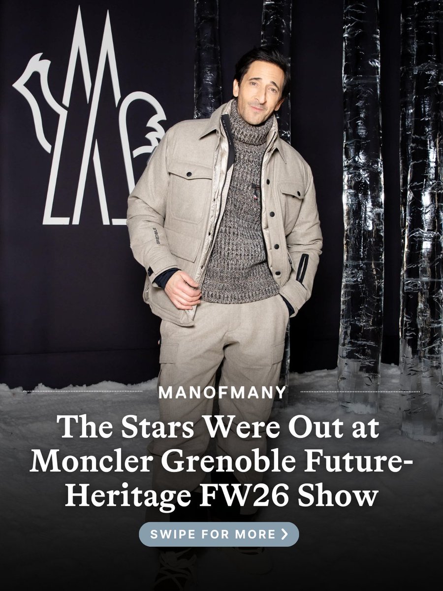 manofmany's tweet image. Adrien Brody, Orlando Bloom, Jennie Kim, Shaun White, Emily Ratajkowski and a dozen more hit Moncler Grenoble’s midnight runway, proving puffer glamour plays at 8,000 ft. From gondola jams to snowmobile drop-offs, this was peak celebrity style.

#moncler #grenoble #aspen