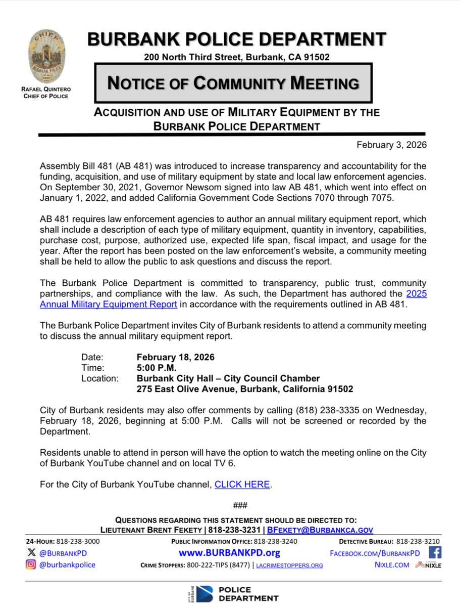 Burbank Police tweet media