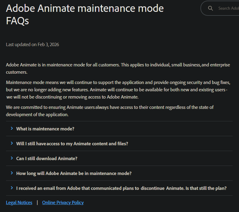update: adobe just announced they are no longer discontinuing adobe animate and are just putting it on maintenance mode now

bullying works, lads