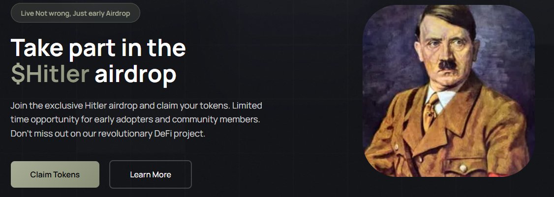 CollinHorrell's tweet photo. BREAKING: $HITLER AIRDROP RELEASED!     

Community holders only — no exceptions.

First come, first served — claim before it’s over!
https://t.co/dKGTEJH4m3 https://t.co/g7z2Hd1RWZ