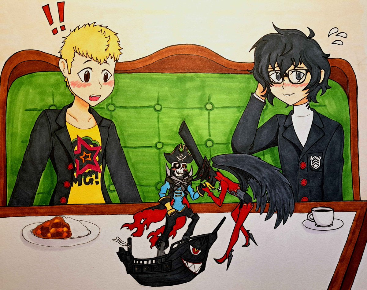 sharkurai's tweet photo. Here's my art for this year's @ryujibonk ! 

@LadyCassandrina wrote an adorable pegoryu fic that also has Arsene/Captain Kidd so please give it a read!! 💕

info for Cass' fic is in the reply https://t.co/0Z9jampBYg