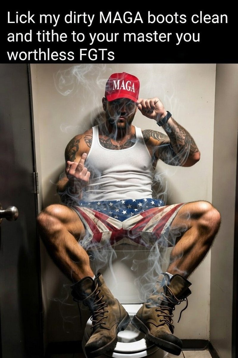 MAGAMASTERBULL's tweet photo. Sit there drooling, FGT. My filthy MAGA boots need your tongue—scrape every speck of dirt while you empty that pathetic wallet as tithe to your superior. Flip-off included for free, bitch. Kneel. Pay. Lick. DM now or stay worthless. 💰👢 #MAGAAlpha #BootWorship #Findom #DirtyBoots #PayPig #CashSlave #AlphaDom #TributeKing #WalletDrain #CashPig #MAGA