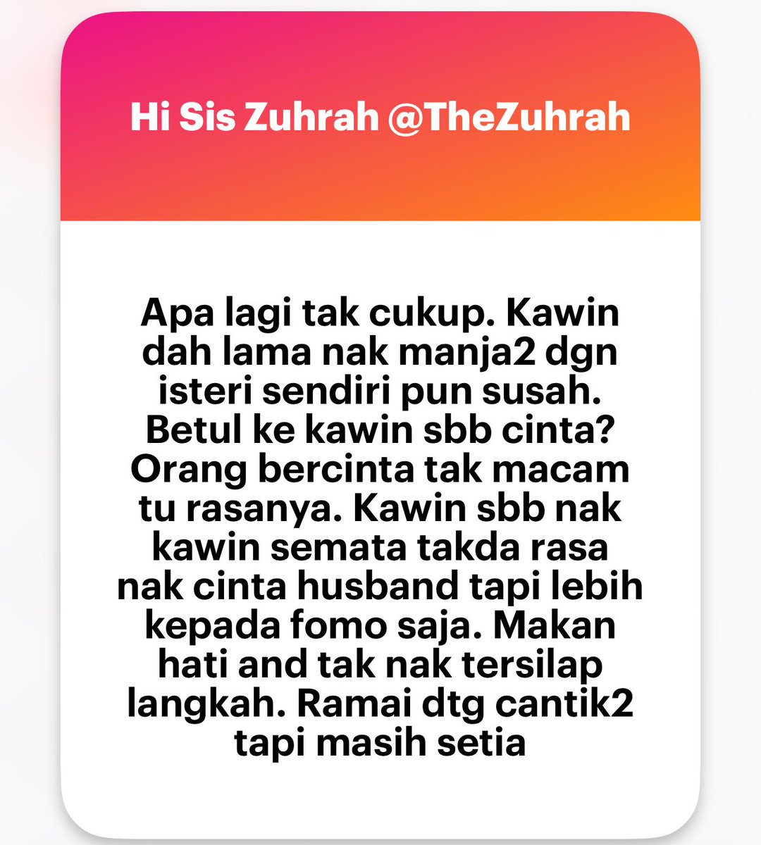 zuhrahx's tweet photo. Luahan suami “Apa lagi tak cukup?” https://t.co/0P3F9KPuyU