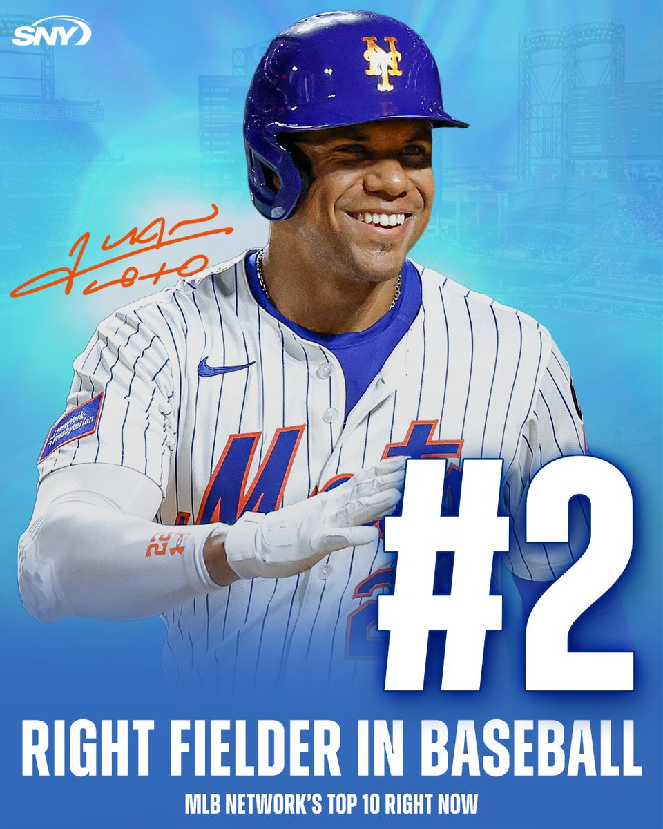 SNY_Mets's tweet photo. Juan Soto is No. 2 on @MLBNow's countdown of the top 10 right fielders right now 🤝 https://t.co/rESxCTnEan