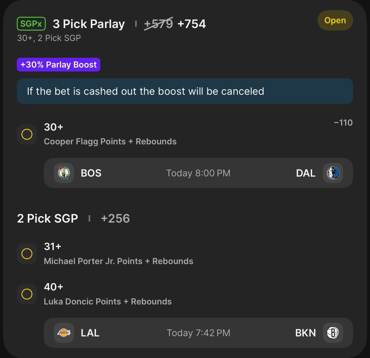 DK 30% boost on this fine Tuesday night
