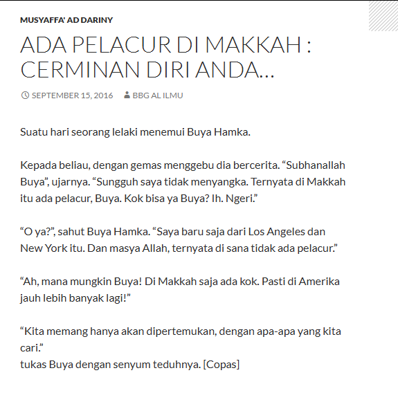 Saya kok jadi ingat cerita tentang Buya Hamka ini ya?
“Kita memang hanya akan dipertemukan, dengan apa-apa yang kita cari.”

Jadi, kalo ada yg bilang: 
"...di mata w cuma jadi tempat wisata aja jadinya. Nothing sacrilegious."

Itu disebabkan krn MINDSET ybs!
Allaahul musta'an.