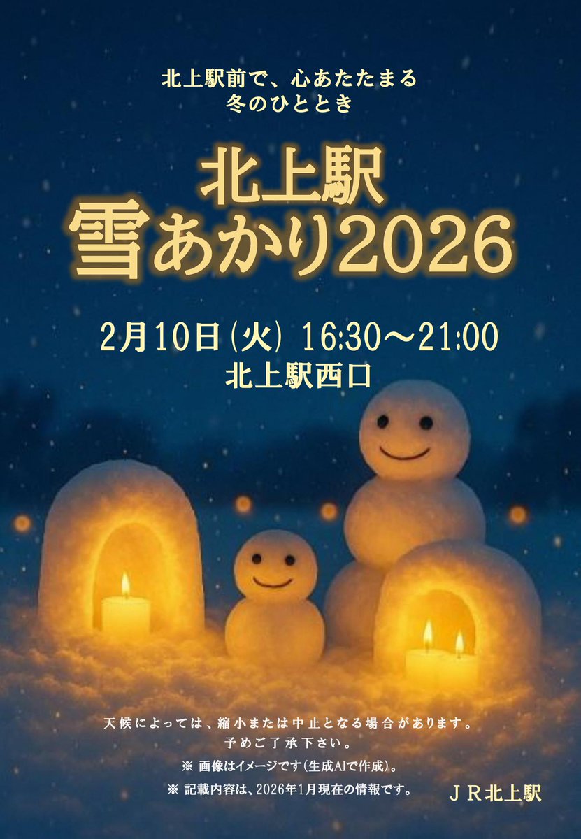 北上駅観光案内所です。 「北上駅雪あかり」イベントのお知らせです