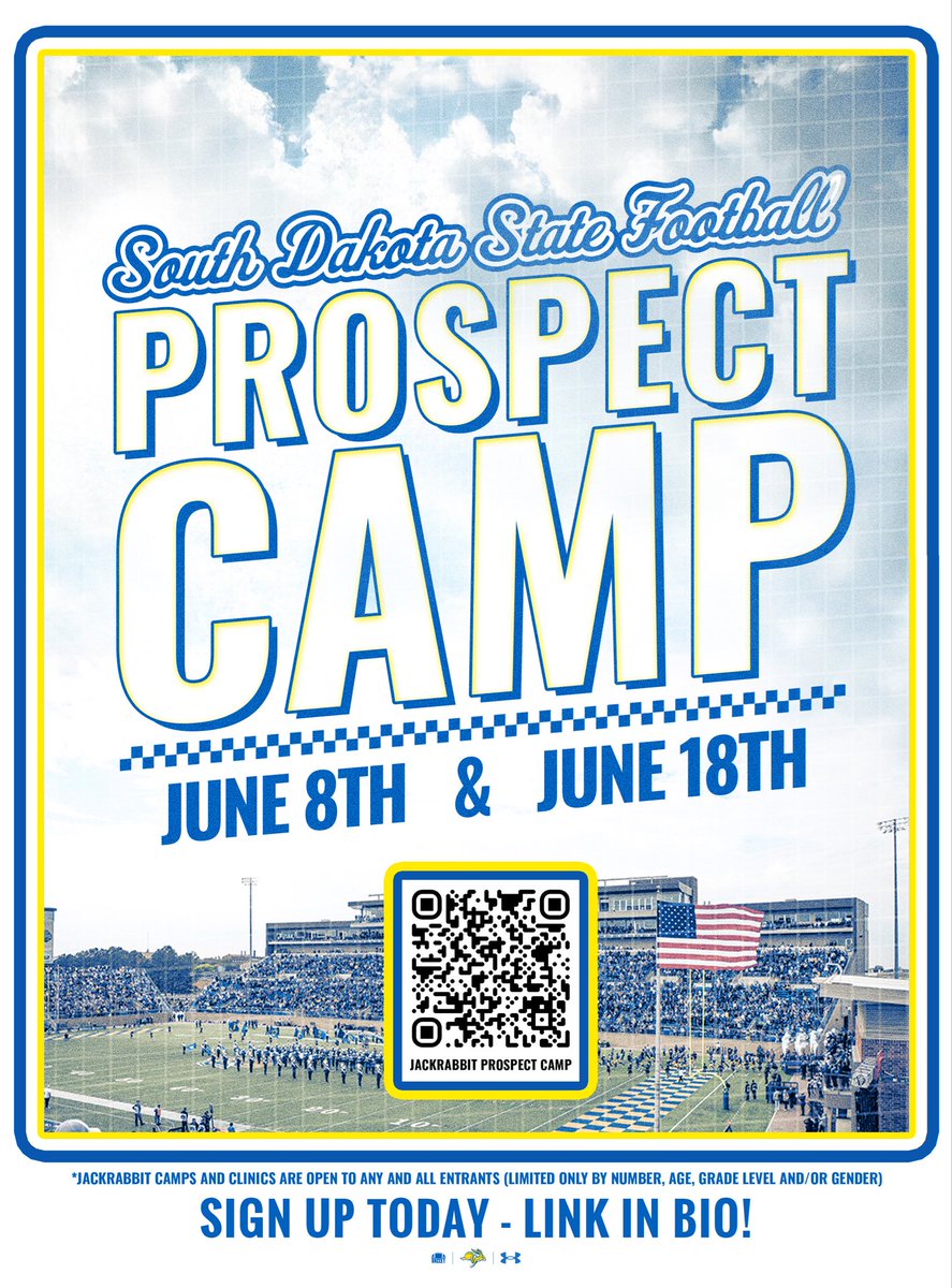 Jackrabbit Football Prospect Camps are officially open for sign-ups! Our camps provide:

- High-level coaching from coaches ranging from Division I to NAIA 🏈
- A chance to compete and earn a scholarship 🎓

Sign-up today using the link in bio 🔗