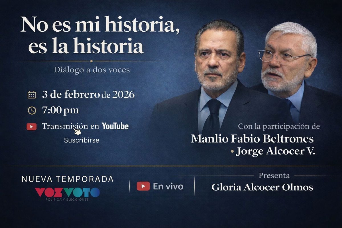 revistavyvmx's tweet image. Hoy, 3 de febrero, tienes una cita con la historia 🗓️⏰ 7:00 pm  

Conéctate a la primera temporada de “No es mi historia, es LA historia”:
🎙️ Diálogo a dos voces entre Jorge Alcocer V. y Manlio Fabio Beltrones
📺 En vivo por nuestro canal de YouTube:
👉 youtube.com/@vozyvoto8879?……