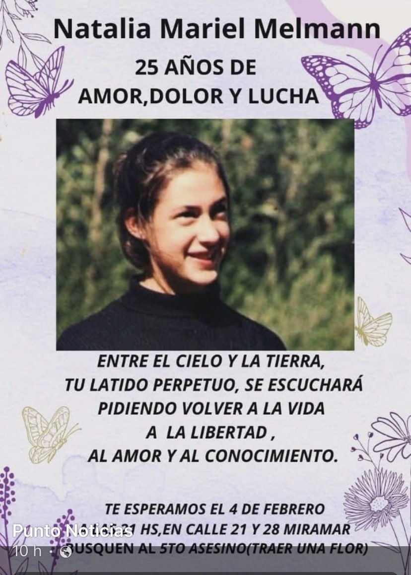 #25Años del #femicidio 
de #NataliaMelmann

Seguimos pidiendo #justiciaporNati hoy y siempre 

Abrazo para la familia y en especial a  nuestra compañera Monica, tía de Nati ❤️