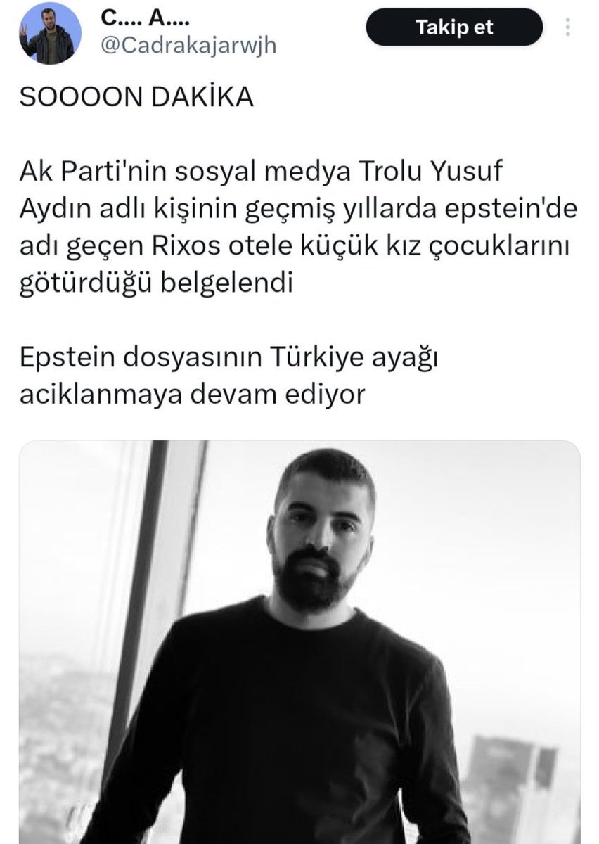 Arkadaşlar siz iyi misiniz ? 
Buna güldüm geçtim.
Bu hesabın sahibi PKK terör örgütü militanı ! 
Bu bile sizin için yeterli değil mi ? 

Böyle bir şey mümkün olabilir mi ? 
Deve dişi gibi insanlar yazmış, bu salağa bilerek alıntı girmedim güldüm geçtim. 
Epstein olayları olurken