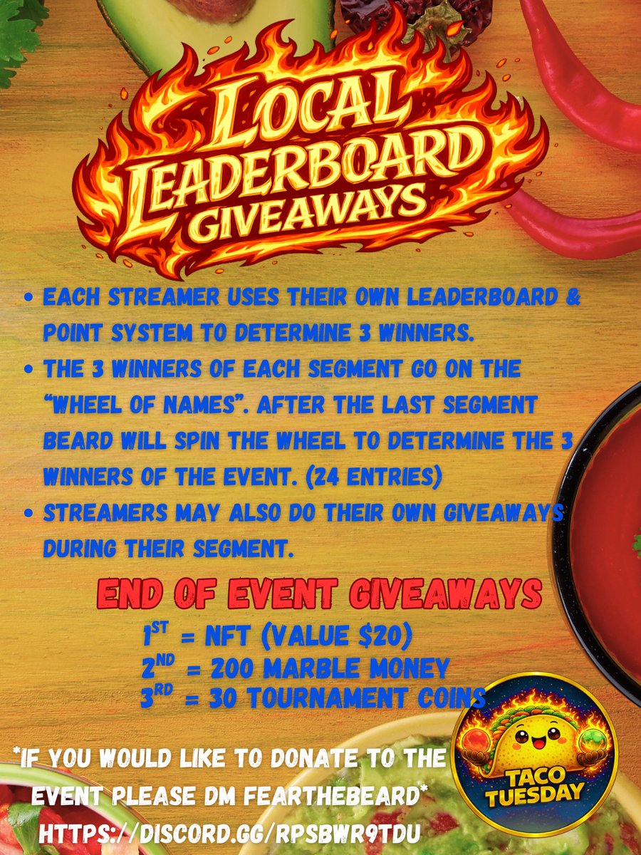🌮🤟🏽Hey @everyone, FearTheBeard, is now live on twitch.tv/fearthebeard !

🌮First Taco Tuesday Event!! Last Segment starts at 9:00EST. Come on in for some fun &amp; giveaways at the end of the event! Everybody is welcome!

💙Lurks are always appreciated💙