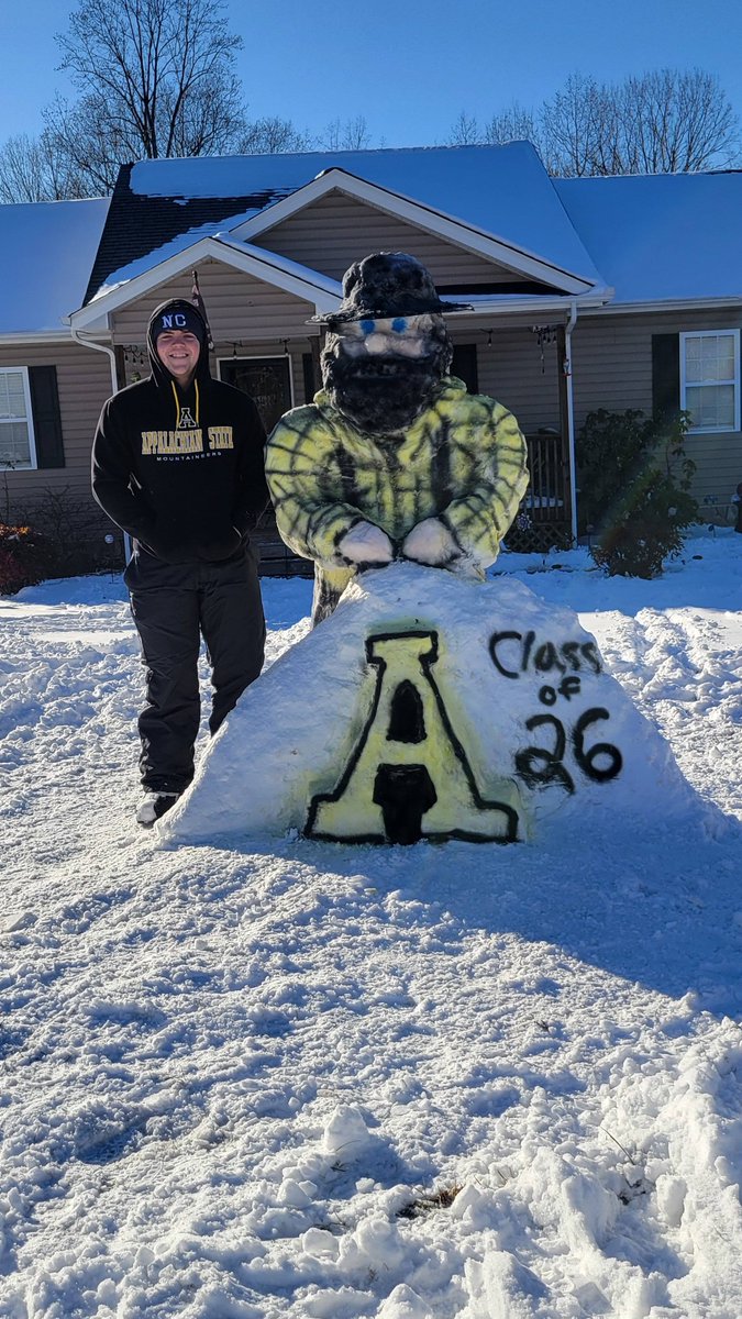 ❄️ FAMILY CREATIVITY: YOSEF SNOW SCULPTURE
Sunday, February 2, 2026

High Country Winter Magic in Hickory!

Jason and Zach Shotwell turn rare snowstorm into App State spirit:
- Yosef mascot snowman celebrates Zach's upcoming May graduation
- Creative tribute during recent winter