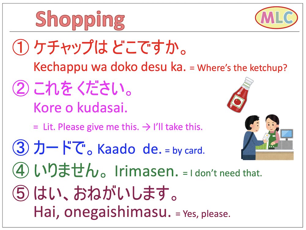mlcjapanese's tweet image. Survival Japanese 
Simple greeting, Self-introduction, Shopping, Ordering and payment at a restaurant, Expressions for train and taxi
→ goo.gl/qfGLqk

#japanese #lesson #learn #beginner #useful #expressions