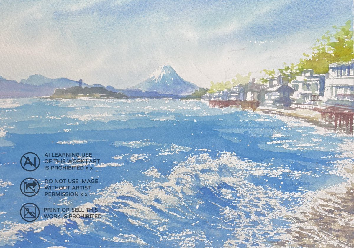 1月ワークショップ課題は「湘南沖浪裏」稲村ヶ崎から望む相模湾でした