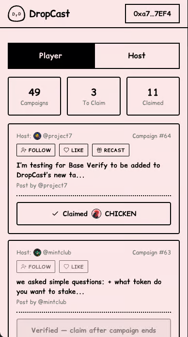steemhunt's tweet photo. Farcaster is one of the best places to launch a project.
You can start small and still create a powerful impact thanks to builder feedback, open sharing, and a crypto-native culture.
But starting from zero makes it hard to get your casts noticed.
We have a solution.
DropCast is a mini app that rewards users for engaging with casts — follow, like, recast, and quote.
Set a small bounty and boost your cast fast.