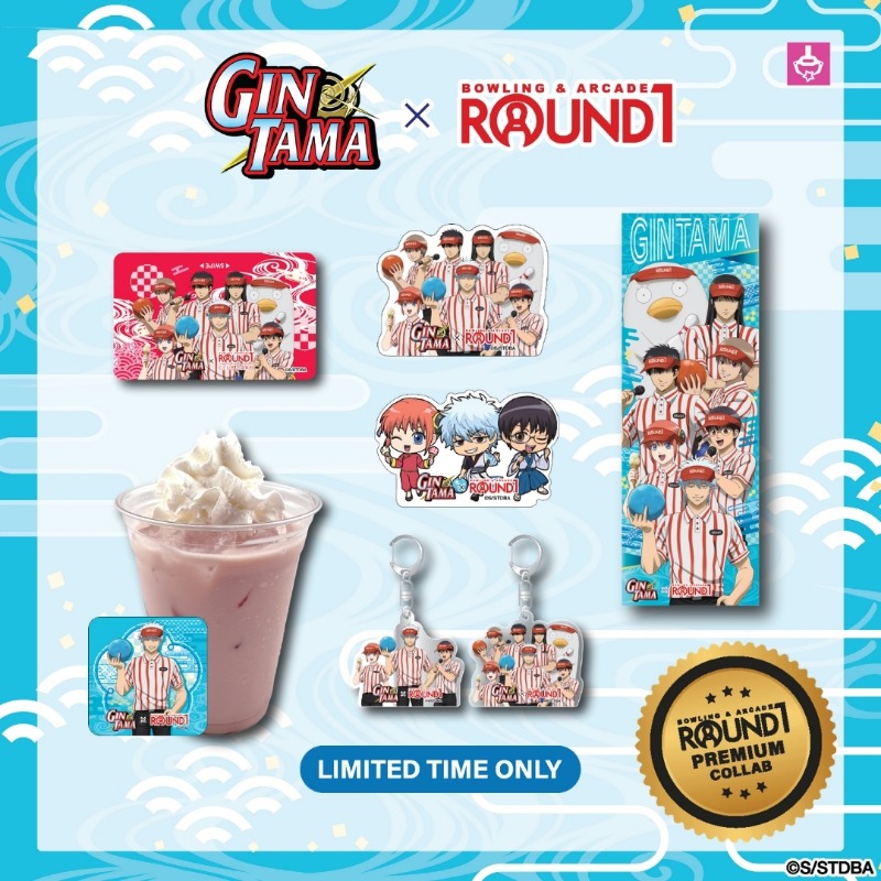 Round1USA's tweet photo. The fun continues with the Yorozuya squad at Round1! 🔥 Grab the latest lineup of all-new premium collaboration items featuring original Gintama x Round1 designs that will surely level up your collection!