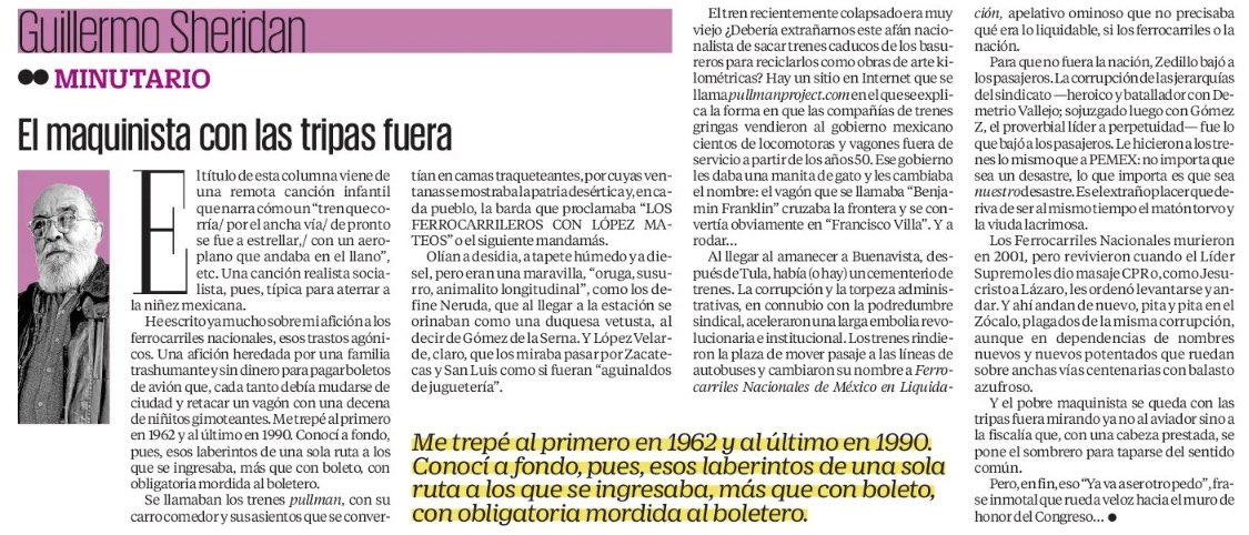 GmoSheridan's tweet image. Escribí hoy sobre los trenes, el maquinista con las tripas fuera y un nuevo apotegma para los muros del palacio legislativo: