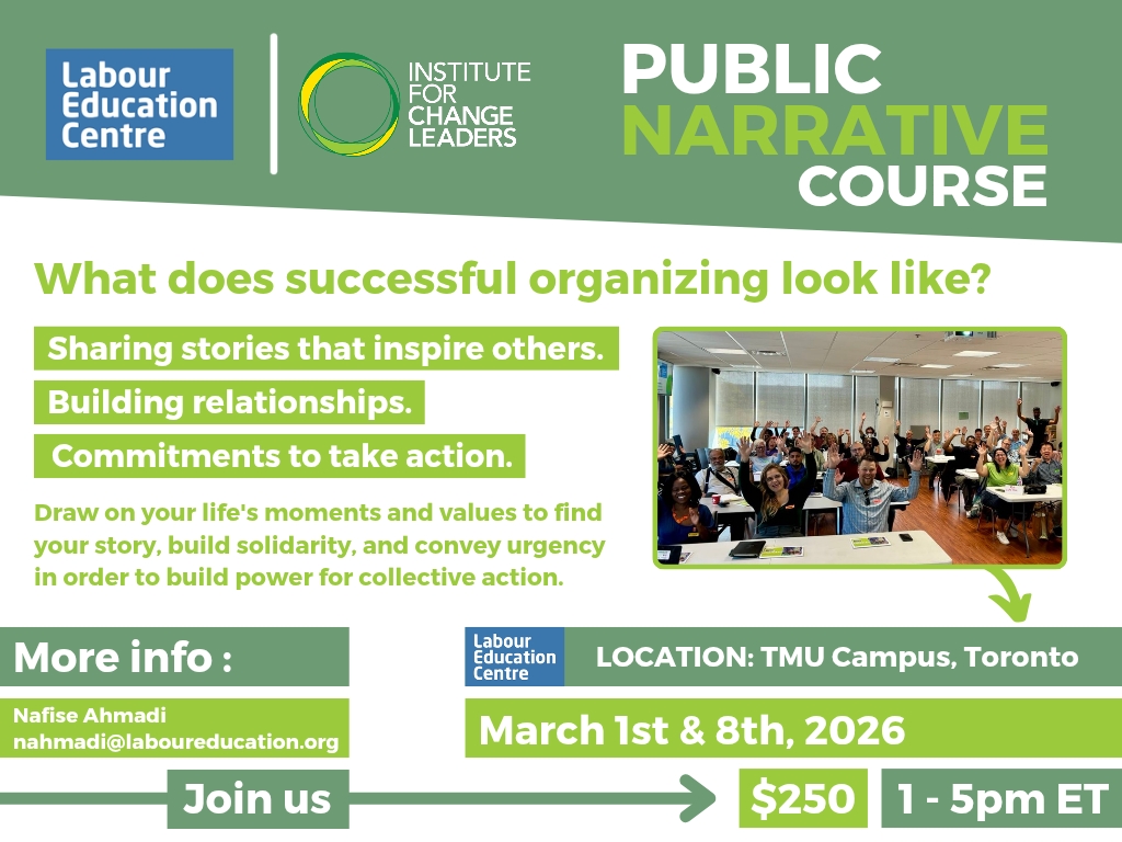 What does successful organizing look like? Join LEC with <a href="/ichangeleaders/">Institute for Change Leaders</a> on March 1 &amp; 8 for the next Public Narrative Course

REGISTER: laboureducation.org/join-the-next-…

Participants will draw on their life to find their story, build solidarity, and power for collective action