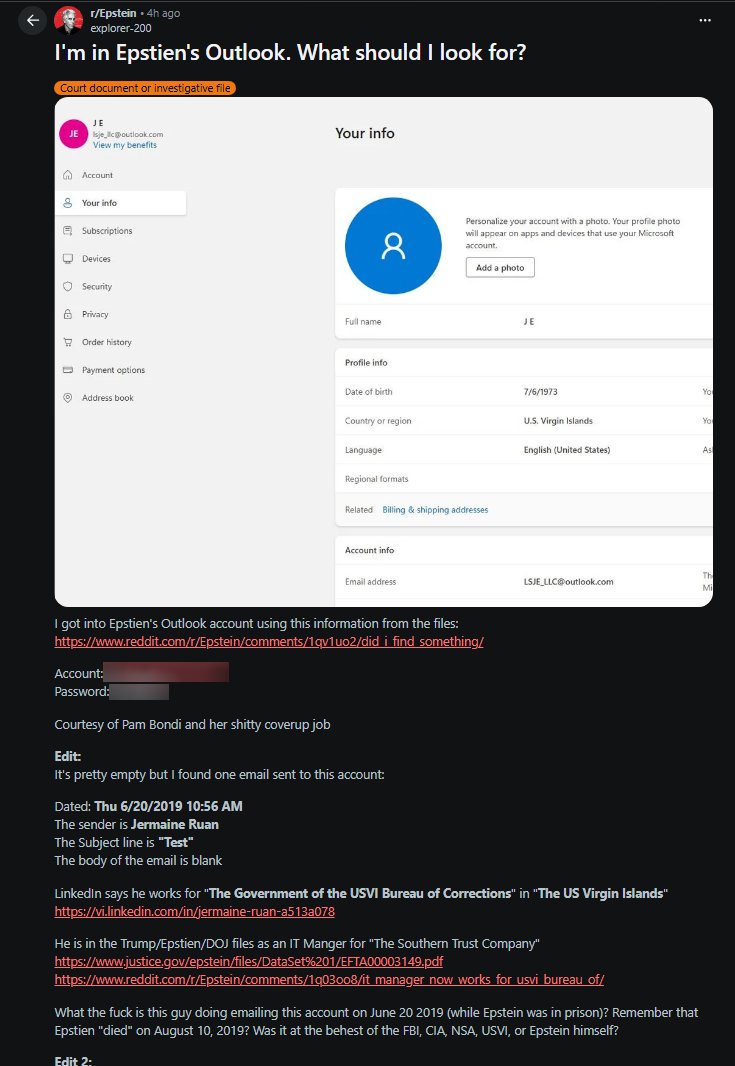 DarkWebInformer's tweet photo. Apparently someone is logged into Jeffrey Epstein's Outlook account via Reddit.

https://t.co/lVDcciiMQf

https://t.co/KkJG7k1l8K https://t.co/J7rKNWfNAU
