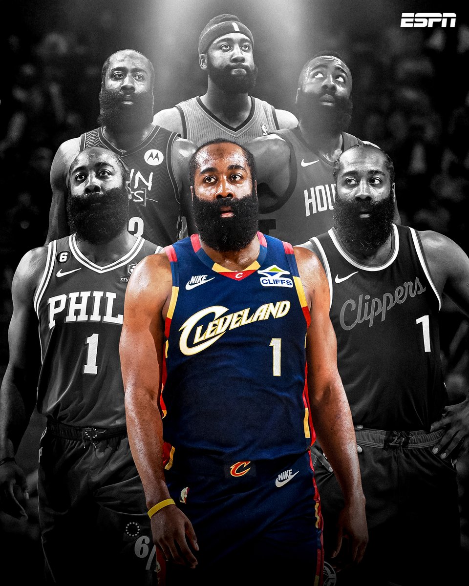 SportsCenter's tweet image. James Harden is a Cavalier 😱 

Cleveland becomes the sixth team in his NBA career 👀