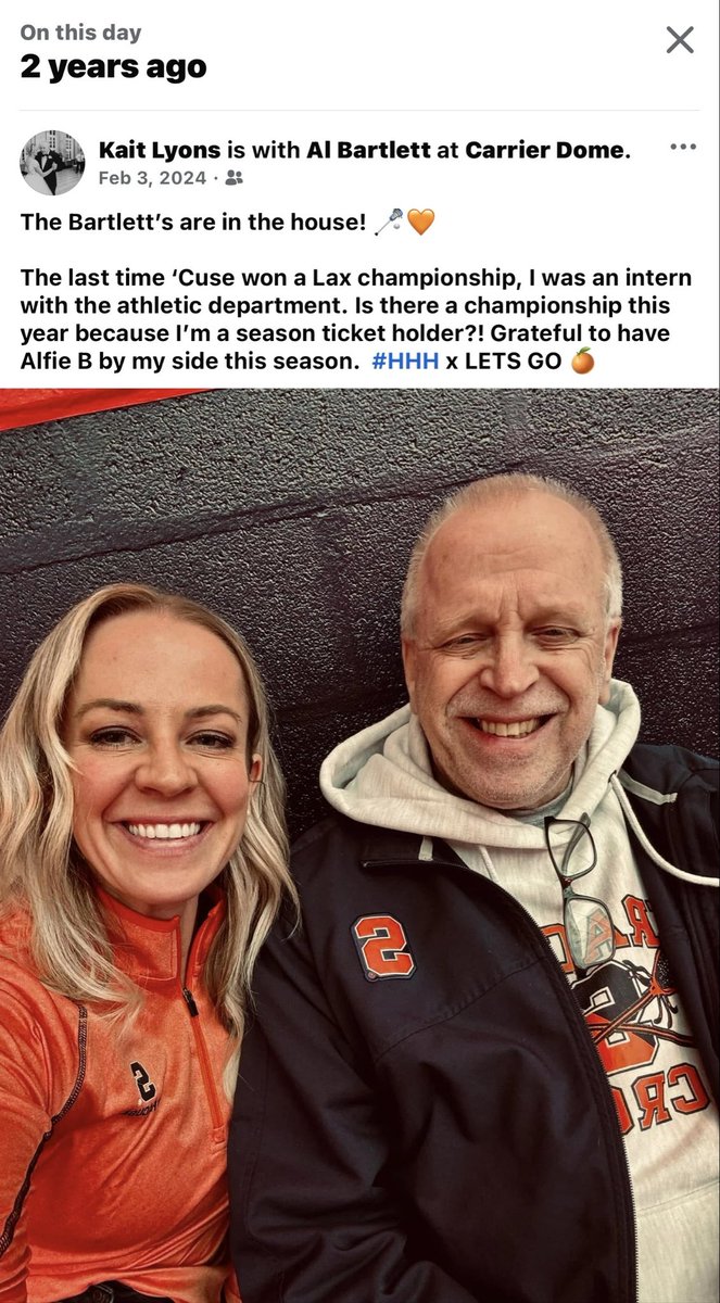 Someday I’ll look back and smile and remember that 2026 was the year you helped <a href="/CuseMLAX/">Syracuse Men’s Lacrosse</a> win the championship, Dad. 🧡🥍  Miss you. 🪽💔