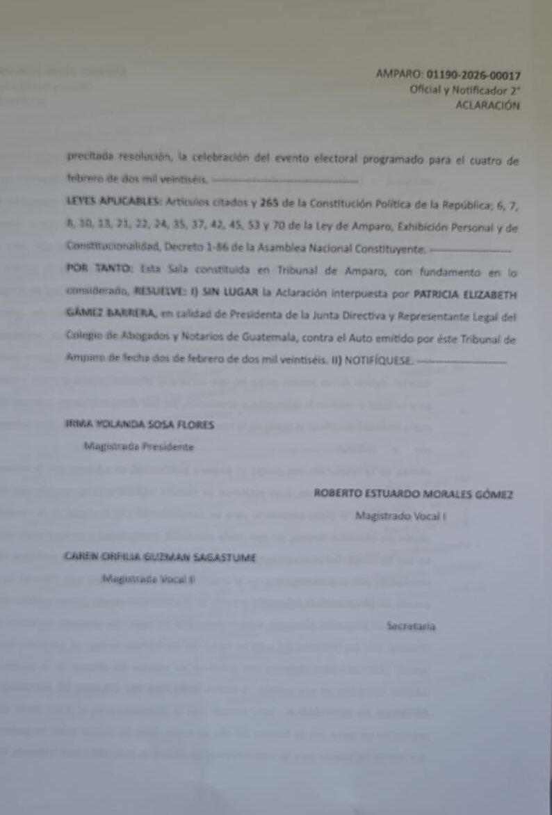 Sin lugar la aclaración solicitada por el CANG. Saludos!