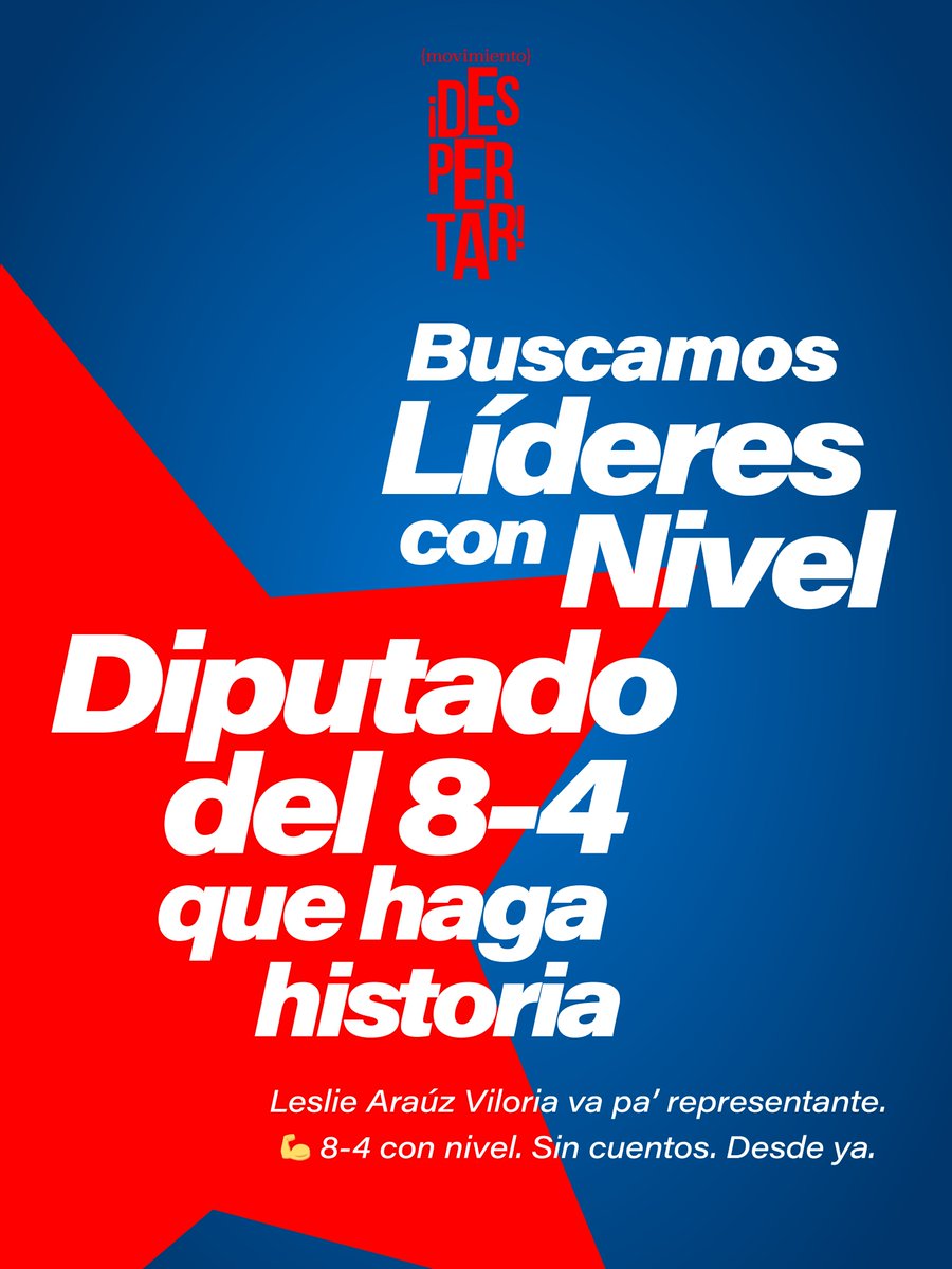 Necesitamos más firmeza en la Asamblea. Leslie Araúz Viloria va pa’ representante y busca equipo fuerte pa’ el 8-4. Diputado(a) con el valor de dar la cara por su gente. Si te identificas con mi criterio, escríbeme al 6481-8050. Trabajamos desde ya para ser referentes.