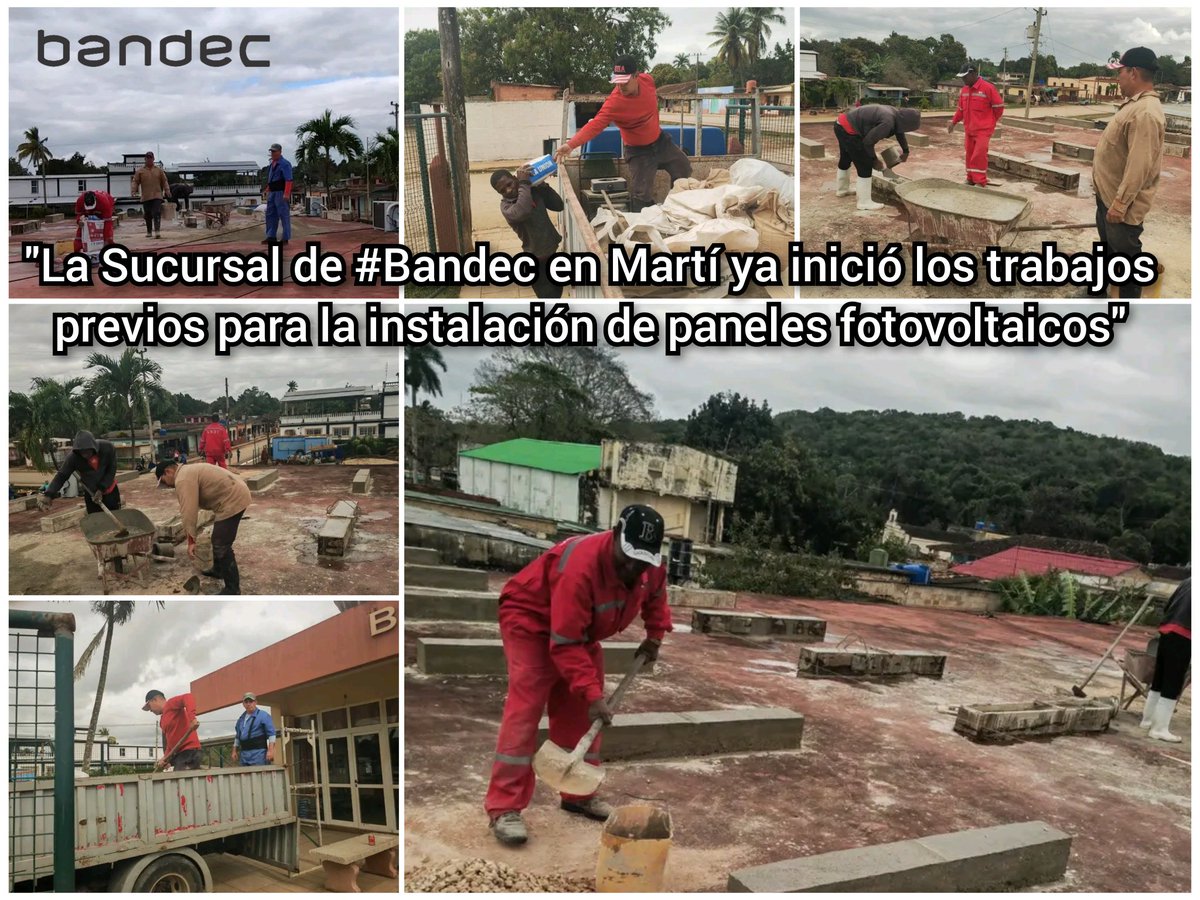 "Bandec apuesta por la #BancaVerde y el cambio de la matriz energética. 
📣La Sucursal de #Bandec en el municipio de Martí ya inició los trabajos previos para la instalación de paneles fotovoltaicos. 
#BandecNoSeDetiene 
#MatancerosEnVictoria 
Siga el hilo