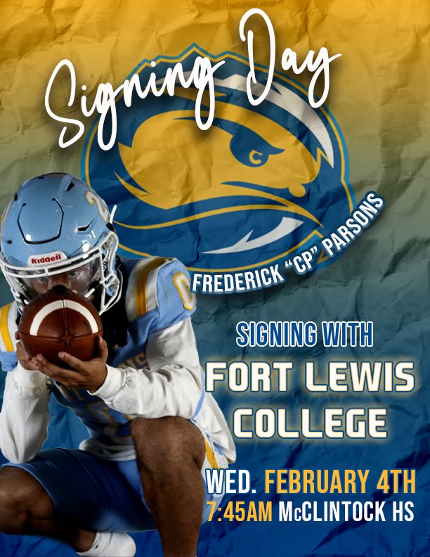 McClintock_FB's tweet photo. 🎉 Signing Day Celebration! 🏈
Proud of our Chargers as two standouts make it official! 🔥

📍 @Monkeynut25 
➡️ Signing with @OttawaBravesFB 

📍 @F_Parsons4 
➡️ Signing with @FLCFootball 

Join us WEDNESDAY, Feb. 4th @ 7:45AM in the McClintock HS gym to cheer them on! 🙌⚔️ https://t.co/HqkqOx8PCR