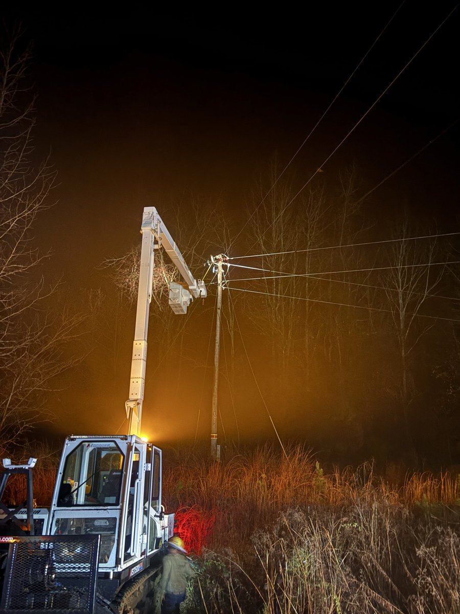 CHELCO working to help restore power on Ebenezer Coxburg Road this evening.